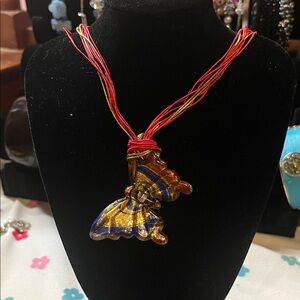 Colorful Glass Butterfly Pendant Necklace